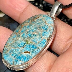 Blue Apatite Crystal Pendant 2”
